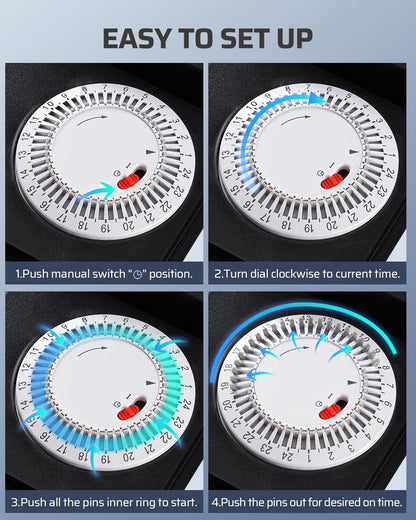 DEWENWILS Outdoor Mechanical Power Strip Timer, 24 Hour Multi Socket, Waterproof 6 Outlet Garden Power Stake, 6 ft Cord, 1800W/15A Heavy Duty, for Lights, Yard, Garden