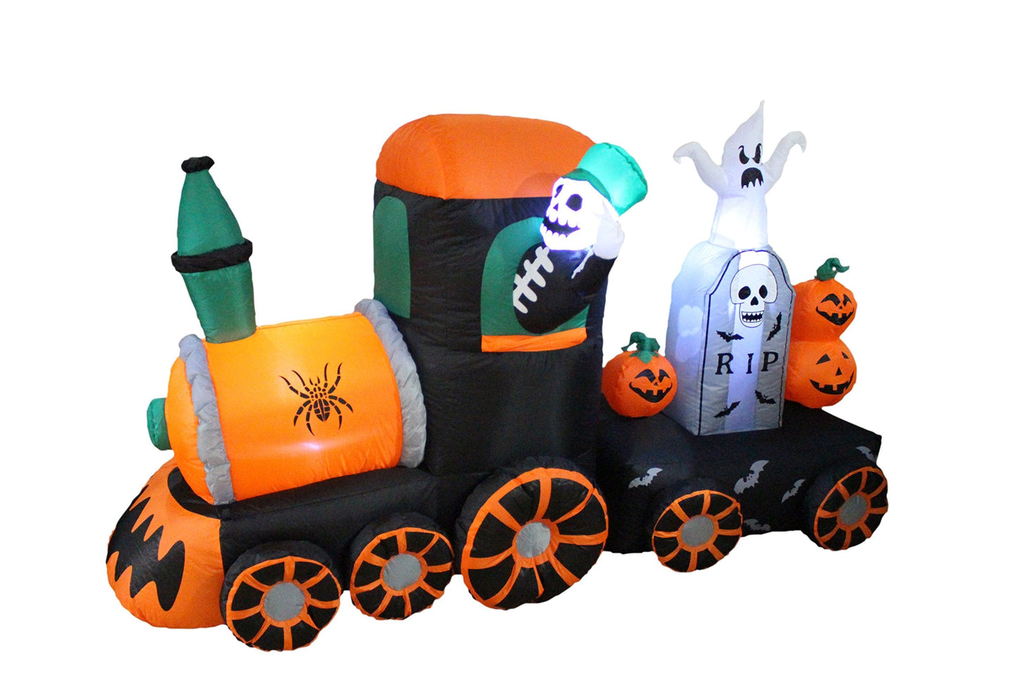 BZB Goods 7 Foot Long Halloween Inflatable Skeleton on Train LED Lights Outdoor Indoor Holiday Decorations, Blow up Lighted Yard Decor, Giant Lawn Inflatable Home Garden Party Favor Decoration