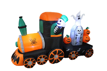 BZB Goods 7 Foot Long Halloween Inflatable Skeleton on Train LED Lights Outdoor Indoor Holiday Decorations, Blow up Lighted Yard Decor, Giant Lawn Inflatable Home Garden Party Favor Decoration