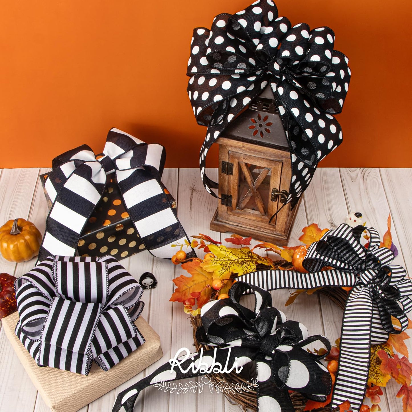 Ribbli Black and White Polka Dot Wired Burlap Ribbon,2-1/2 Inch x 10 Yard