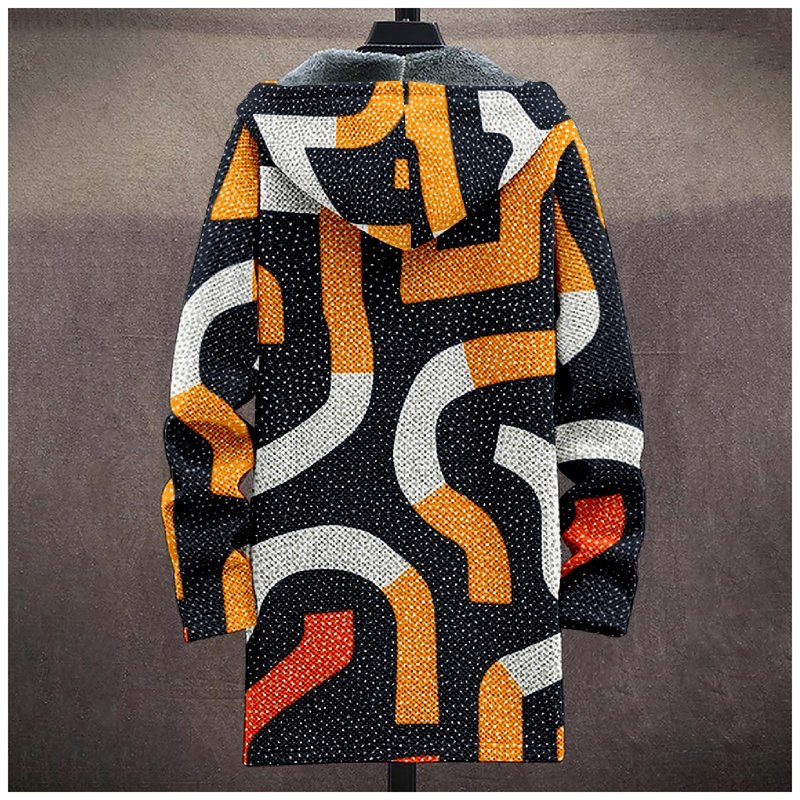 Biacolum Colorful Striped Zip Up Jacket Men Fashion Long Fleece Hooded Lined Zip Up Knit Coat with Pockets Fashion Hoodies Warm Jacket Fitted Cardigan for 2024 Winter,2XL