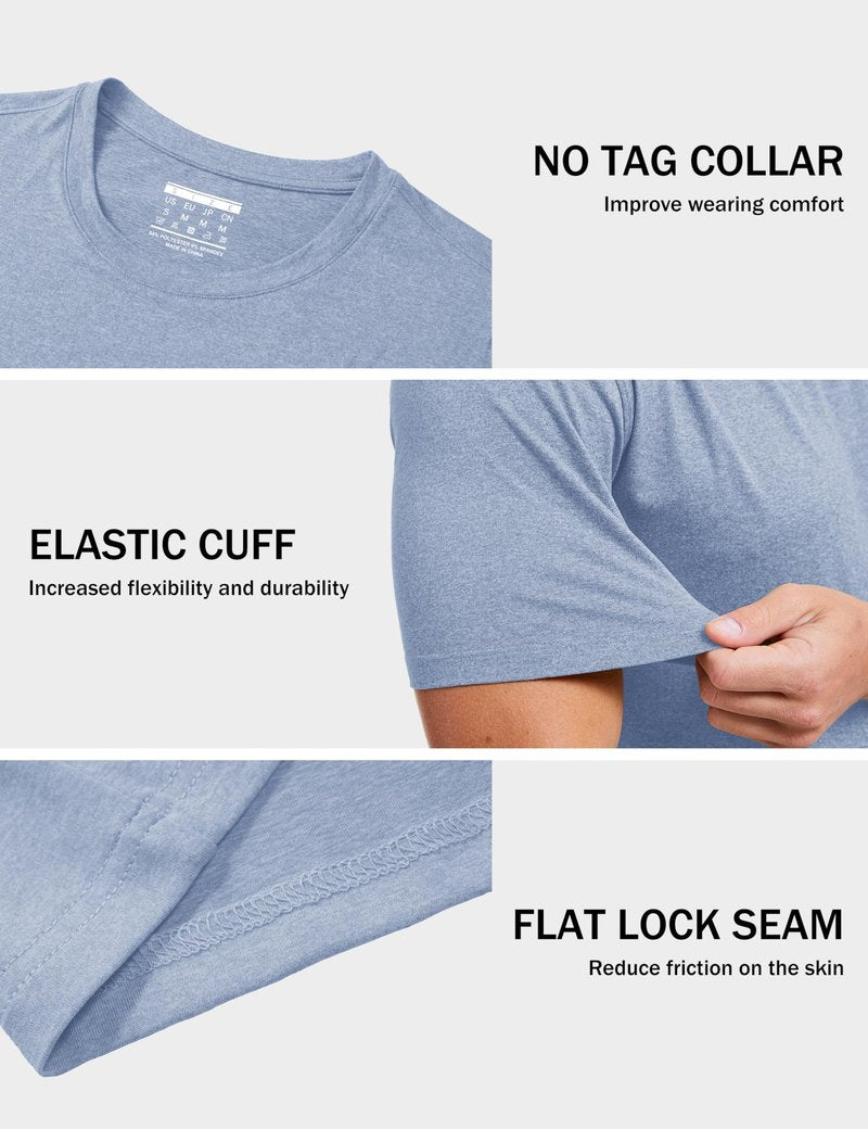 MAGCOMSEN Mens Short Sleeve Shirts Quick Dry Running Athletic T-Shirt Workout Casual Top Moisture Wicking Summer Shirt Blue, L