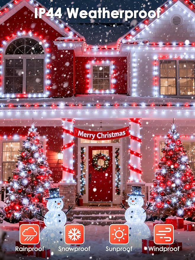 Voice Control Connectable 2PK 164FT 400LED Christmas String Lights Indoor Outdoor with Remote | Smart Twinkle Fairy String Lights 12 Modes & Timer for Xmas Tree Decor (Red & White)