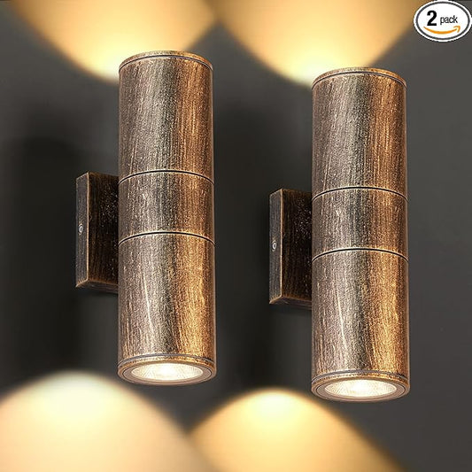 Outdoor Wall Lights Fixtures, 2 Packs Integrated LED Cylinder Up Down 12W 2700K Modern Aluminum Light, Waterproof Exterior Light for Porch Patio Door