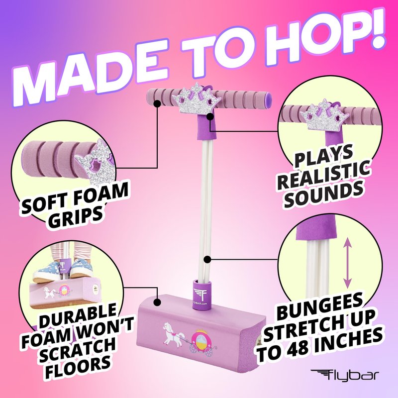 Flybar My First Foam Pogo Jumper for Kids Fun and Safe Pogo Stick for Toddlers, Durable Foam and Bungee Jumper for Ages 3 and up, Supports up to 250lbs (Pink Princess), Large