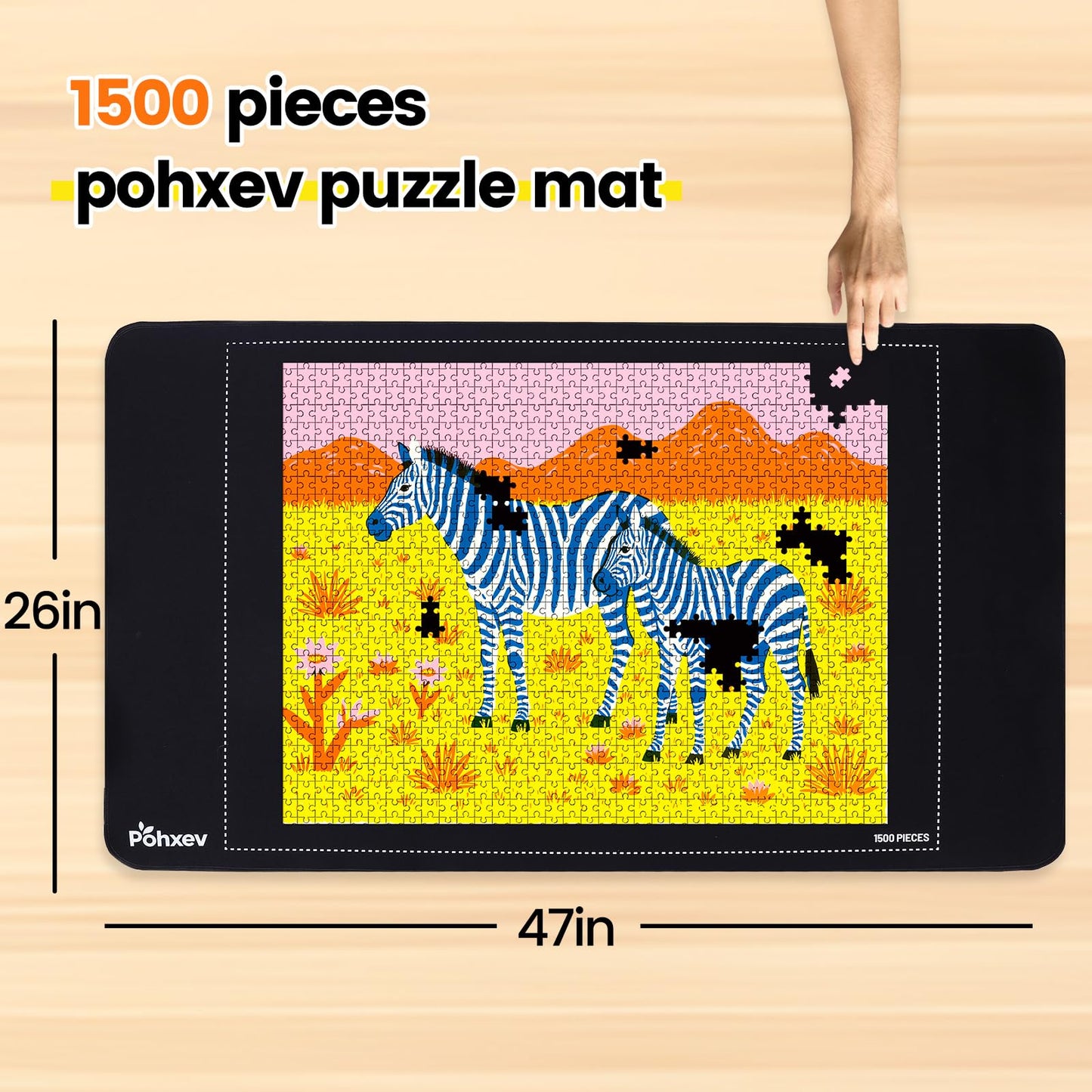 Pohxev Rubber Puzzle Mat Roll Up，Jigsaw Saver Pad Matt Rollup 46" x 26" Up to 1500 1000 500 Pieces, Upgraded Travel Storage Bag with 6 Sorting Trays Portable Keeper with Non-Slip Bottom.