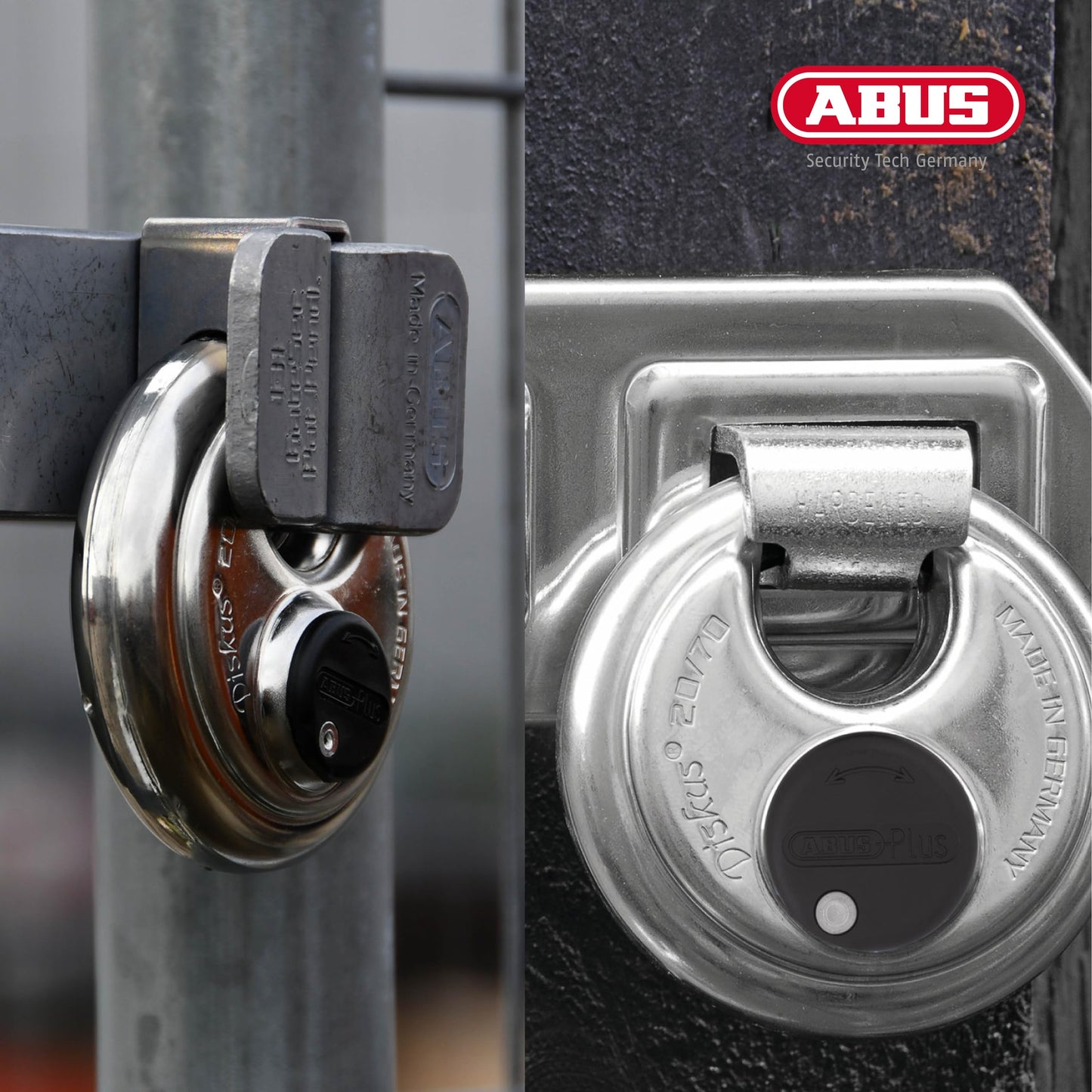 ABUS Diskus 20/70 Heavy Duty Stainless Steel Disk Padlock - Rustproof Lock with 3/8" Shackle - Made in Germany - Keyed Different