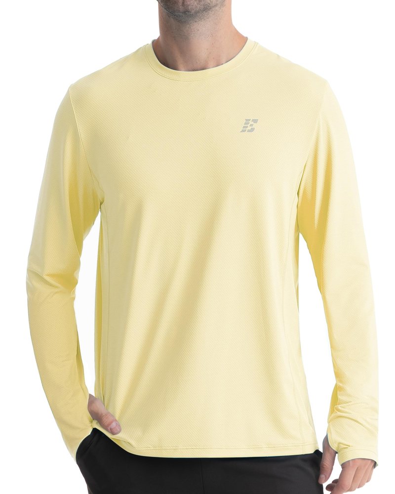 EoBeKee Sun Protection Shirts for Men, UPF 50+ UV SPF Long Sleeve Outdoor Rash Guard for Fishing Hiking Swimming Running Quick Dry Lightweight Yellow