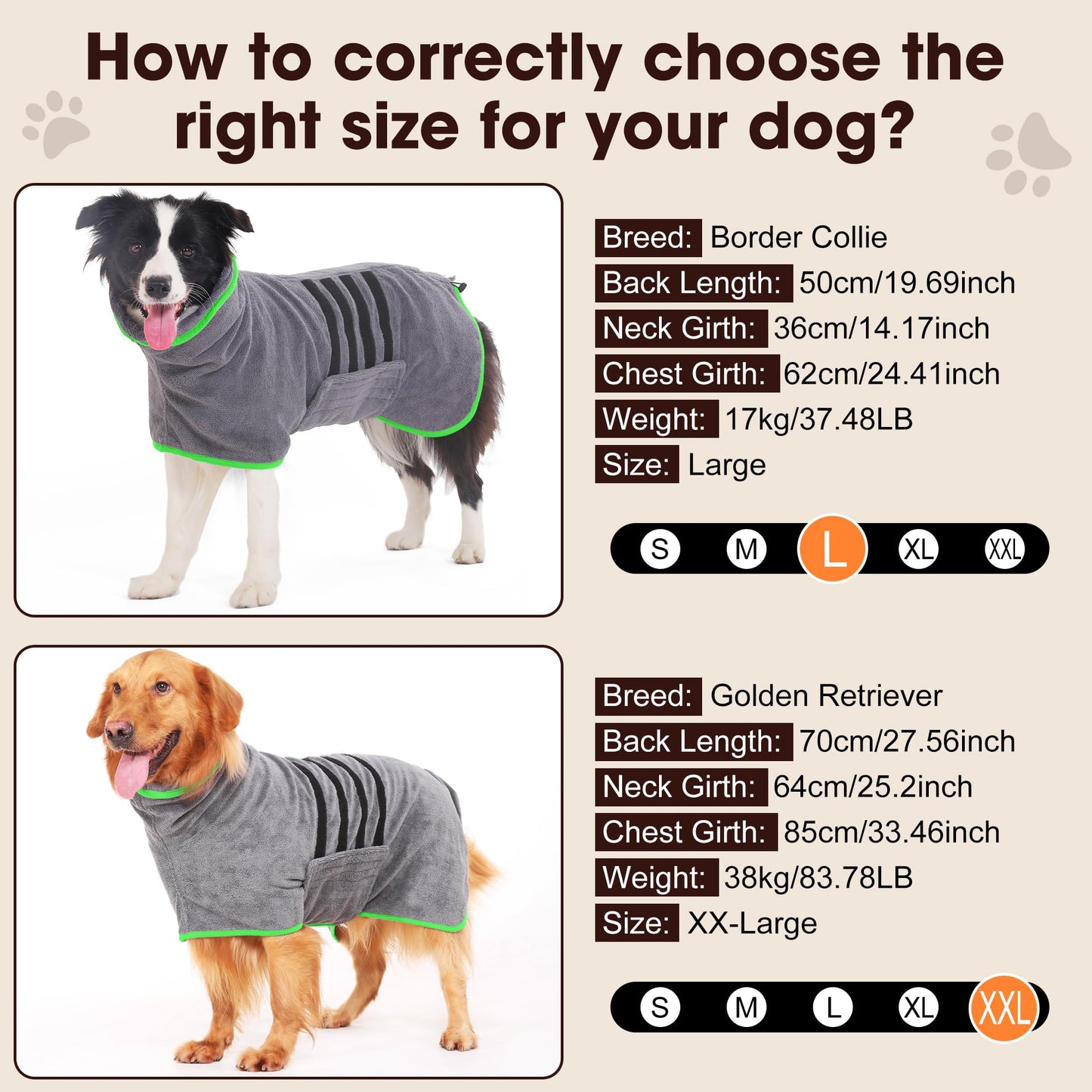 HezzLuv Microfiber Dog Drying Coat – Super Absorbent & Quick-Drying Dog Robe – Adjustable Fit for Medium to Large Dogs – Ideal for Bath, Swim & Wet Walks(Green, XL)