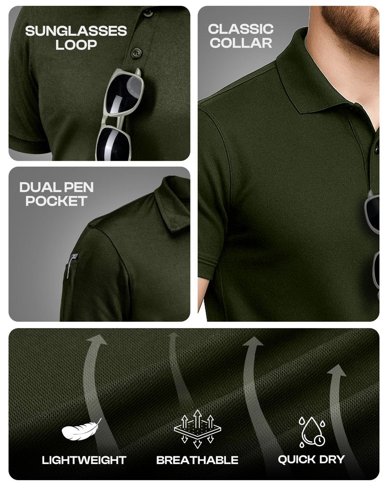 NY Threads Men's Polo Shirt Short Sleeves UPF 50+ Quick Dry Performance Tactical Pique Jersey Golf Shirt, X-Large, Army Green