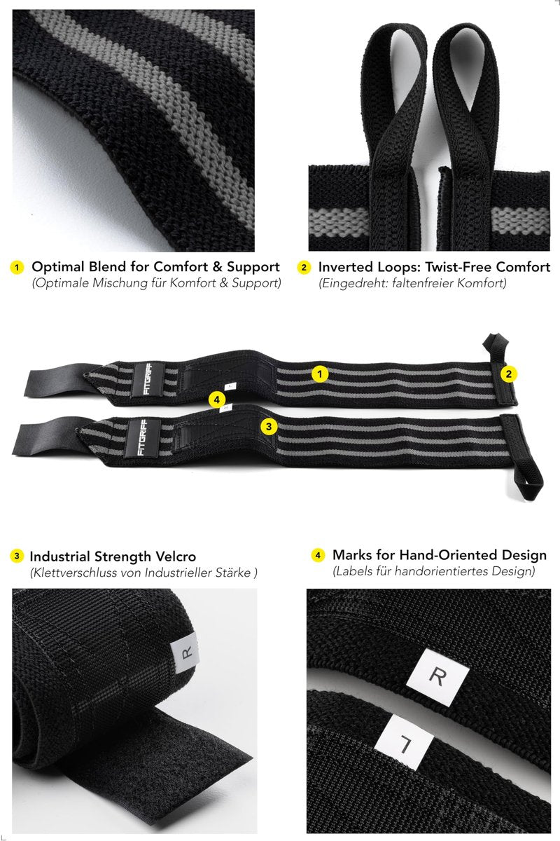 Fitgriff® Lifting Straps & Wrist Wraps (Bundle) Superior Support for Weightlifting & Gym Workouts - for Men and Women (Black/Grey)
