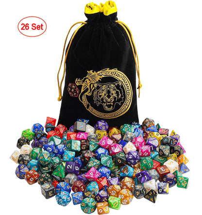 CiaraQ DND Dice Sets - 26 X 7 Polyhedral Dice (182pcs) with a Large Drawstring Bag Great for Dungeons and Dragons, Role Playing Table Game.