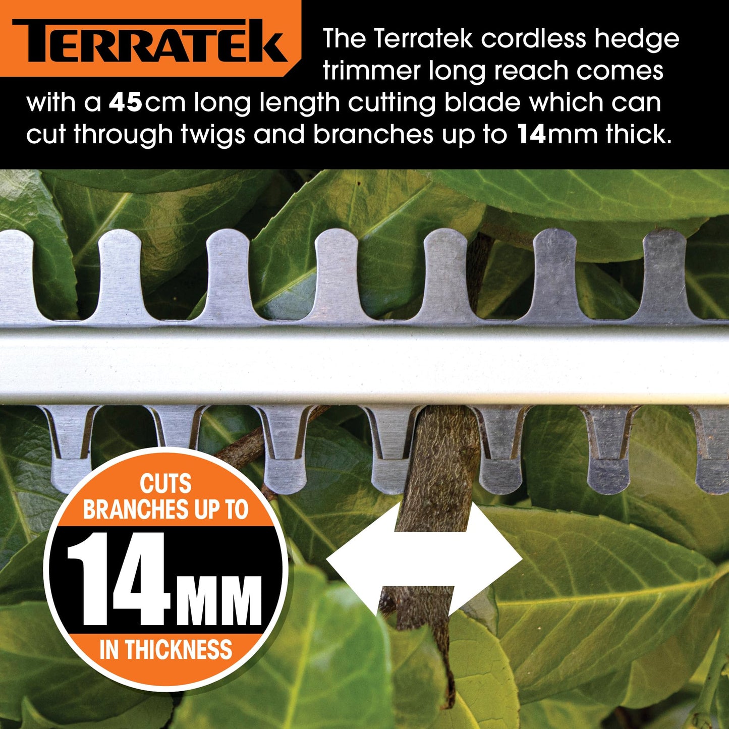 Terratek Cordless Hedge Trimmer Long Reach 20V 1HR Fast Charge, 2.4m Telescopic Hedge Trimmer Cordless Hedge Cutter with 2x Batteries, Shoulder Strap and Charger Included