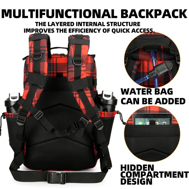 Lovelinks21 25L Tactical Backpack for Men and Women Military Backpack Small Assault Pack Molle Backpack Bug Out Bag Travel Rucksack Daypack (Red Plaid)