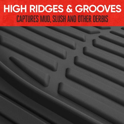 Motor Trend FlexTough Floor Mats for Cars, Black Deep Dish All-Weather Mats, Waterproof Trim-To Fit Automotive Floor Mats for Cars Trucks SUV, Universal Floor Liner Car Accessories