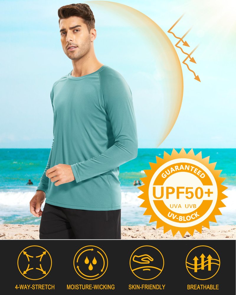 MAGCOMSEN Men's Long Sleeve Shirts UV Protection Quick Dry Rash Guard Grey Green, 3XL