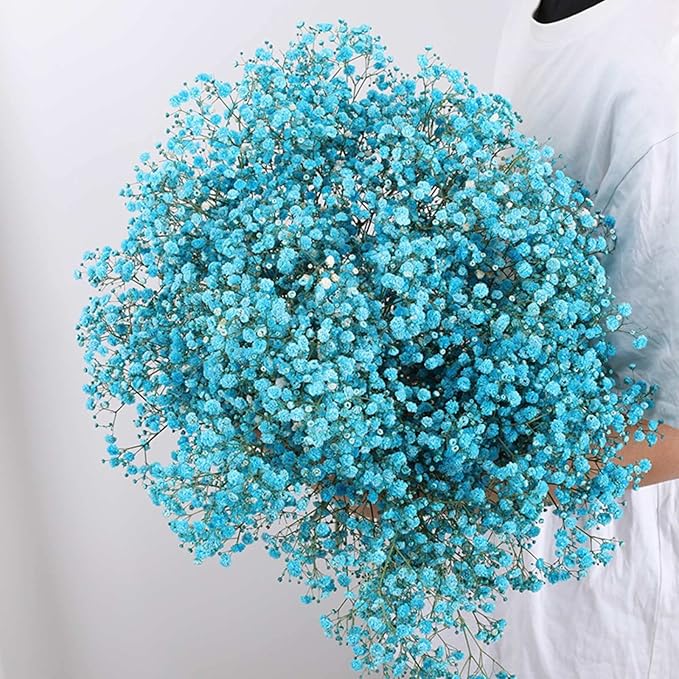 Dried Babys Breath Flowers Bouquet-17 Inch 2500+ Blue Dry Flowers, Natural Gypsophila Branches for Wedding, Table Vase Decor, DIY Wreath Floral, Home Office Party Garden Decoration (3oz)
