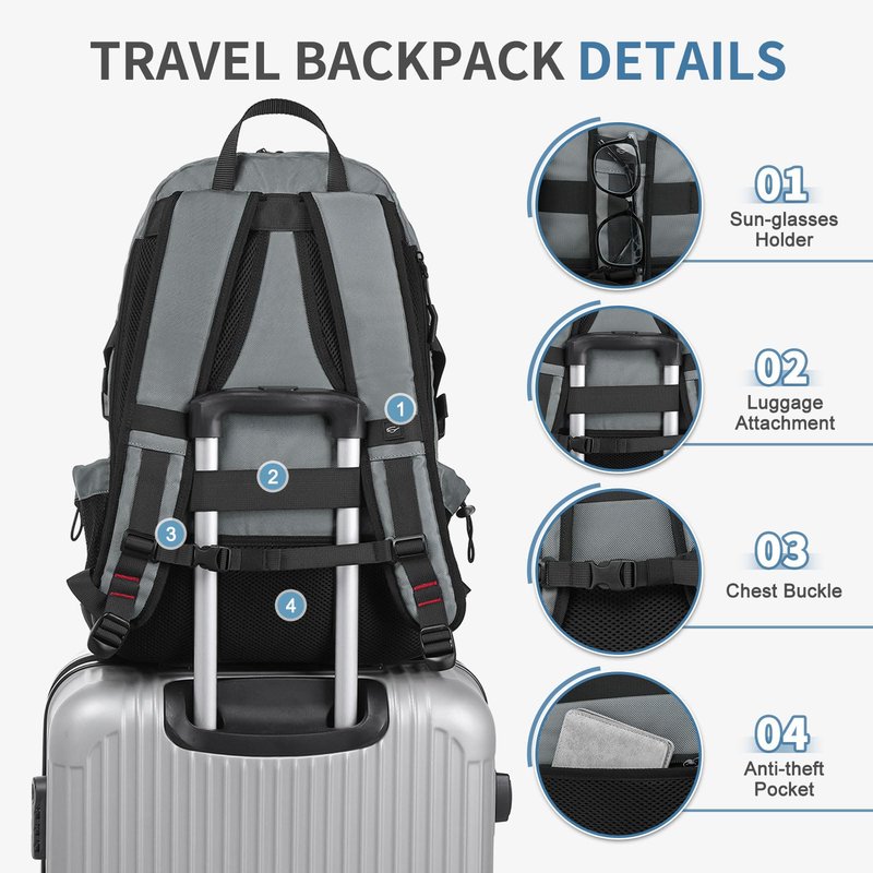 SUIKIHUM Travel Backpack 35L TSA Approved Carry on Backpack with Shoe Compartment & Wet/Dry Separation, Laptop Bag Fits 18.4 Inch Computer, Water Resistant Backpack for Men Women, Grey