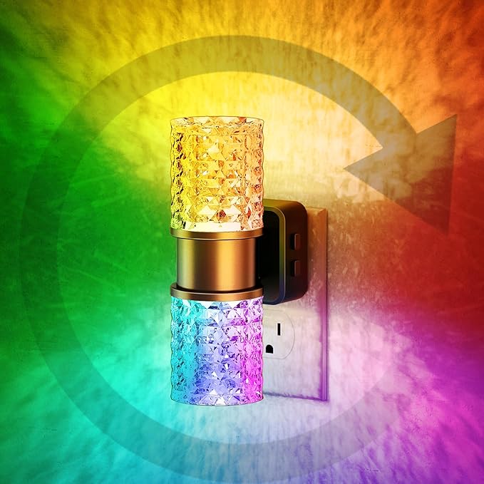 JandCase Night Lights Plug into Wall,Color Changing Night Light for Kids, 3000K+RGB LED Nightlight with Dusk to Dawn Sensor, 10/50/100LM Adjustable Brightness for Rooms Decor