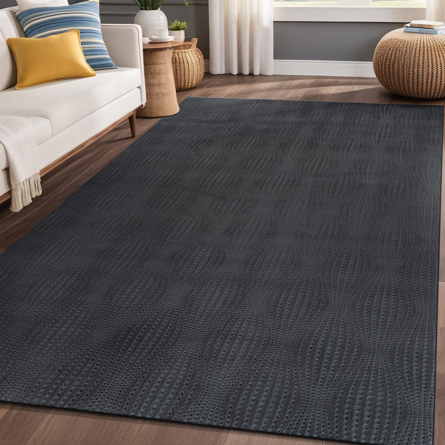 Luul Home Modern Dark Gray Non Slip Rug Solid 8x10 Non Skid Soft Rubber Back Area Rugs for Living Room Kitchen Bedroom Bathroom Dining Room Easy Cleaning Stain Resistant Non Shedding Carpet 8 x 10