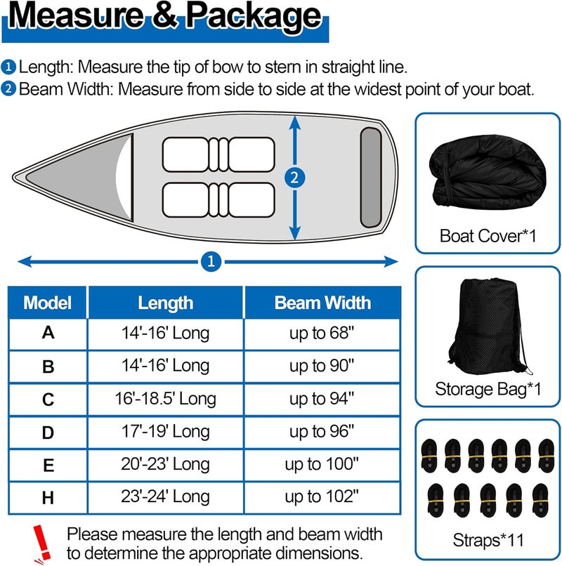 Trailerable Boat Cover - Heavy Duty Waterproof Tarp for V-Hull & Fishing Boats | Fits 14'-16' Length, 68" Width