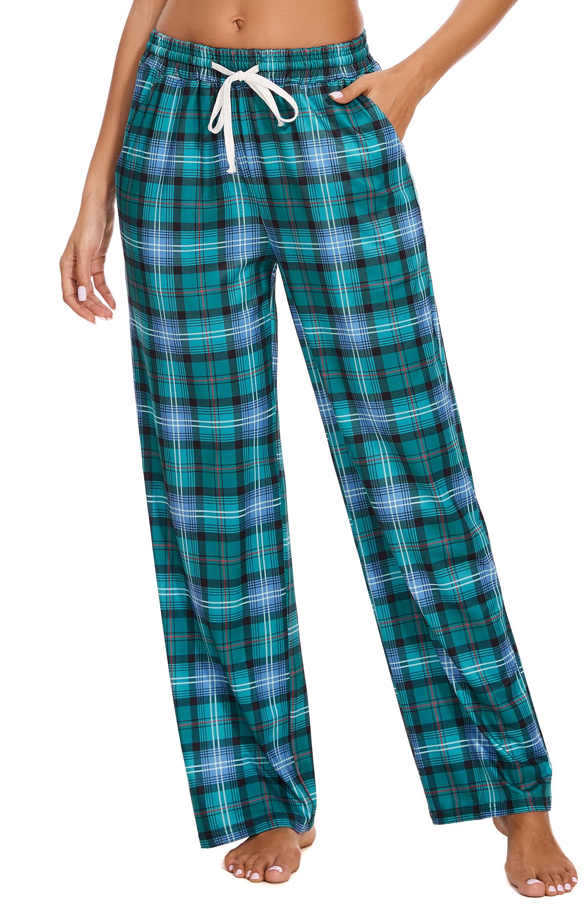 Kabento Womens Pajama Pants Plaid Sleep Lounge Pj Bottoms With Pockets, Green, Large
