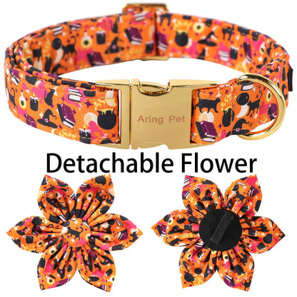 ARING PET Halloween Dog Collars with Detachable Flower, Cat Hat Pet Collar with Metal Buckle for Puppy Small Medium Large Boy Girl Dog-S