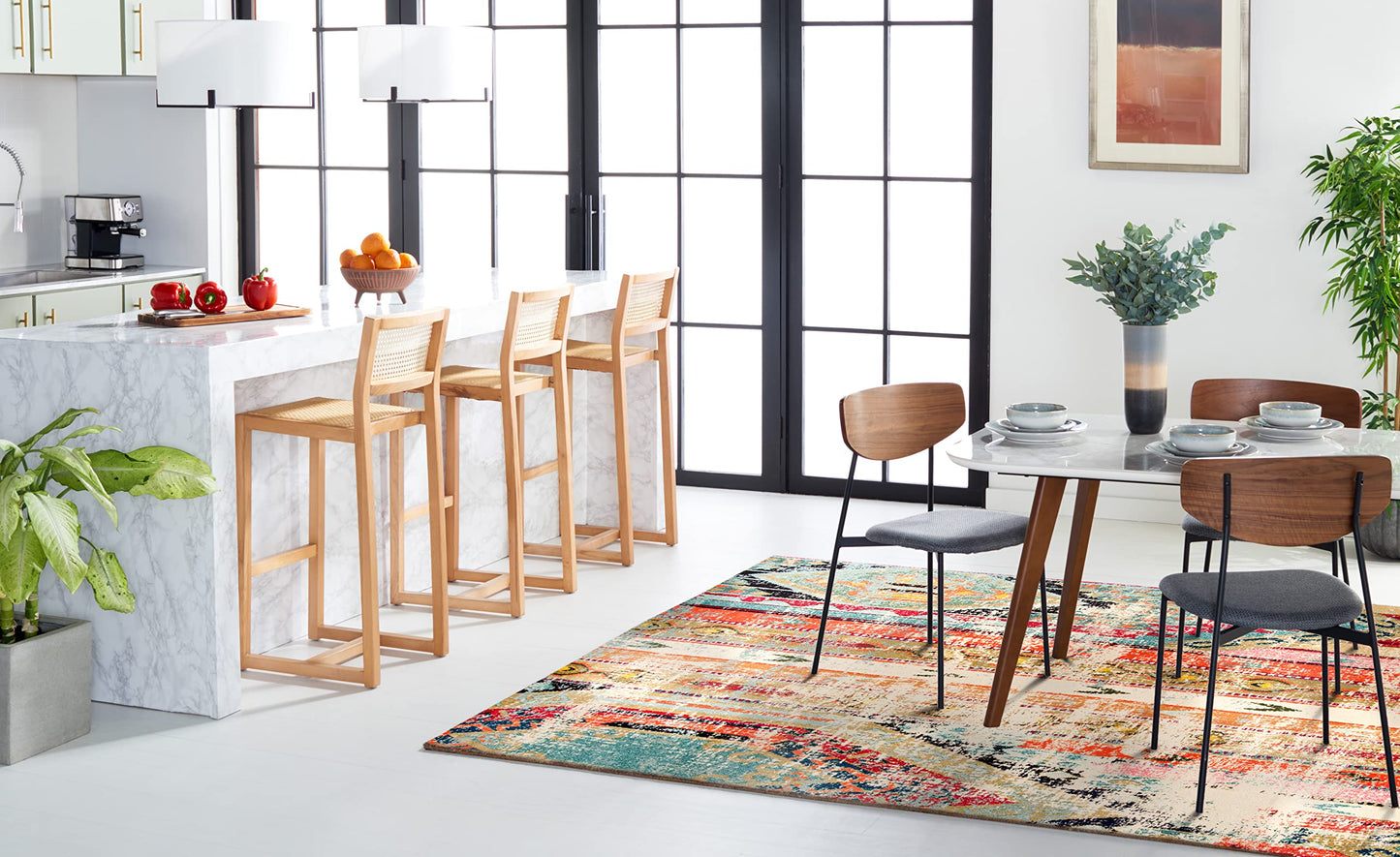 SAFAVIEH Monaco Collection Area Rug - 8' x 10', Multi, Boho Chic Tribal Distressed Design, Non-Shedding & Easy Care, Ideal for High Traffic Areas in Living Room, Bedroom (MNC222F)