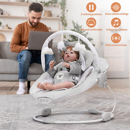 LADIDA Soft Padded Lamb Bouncer, Suitable for Newborns 0-6 Months, Soothing Music and Vibration
