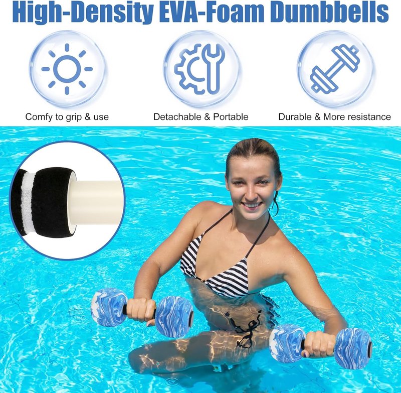 Water Dumbbells - 2-Pack EVA Foam Aquatic Exercise Barbells for Men, Women & Youth | Perfect for Water Workouts
