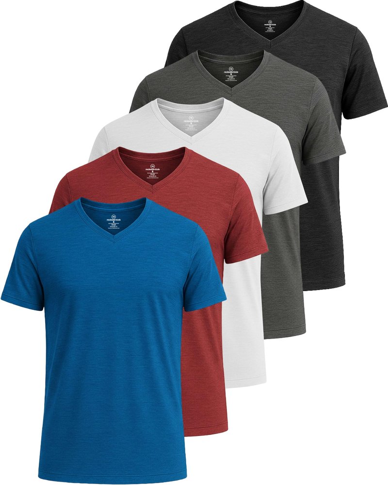 Real Essentials 5 Pack: Men’s V-Neck Dry-Fit Moisture Wicking Active Athletic Tech Performance T-Shirt Set 2, XL, Pack of 5