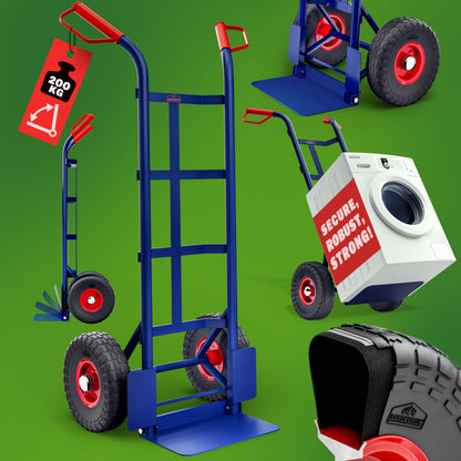 GARDEBRUK® Foldable Sack Barrow | Hand Truck Trolley | Heavy Duty Steel | Load up to 200 kg | Dolly Cart | Industrial Wheels | Stair Climber | Lightweight Multi Purpose Tool | Blue