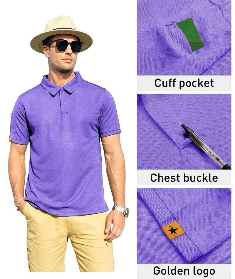 ZITY Mens Polo Shirt Short Sleeve Sports Tactical T-Shirt Athletic Golf Polos Daily Casual Stylish Collared Shirts for Men Purple Medium