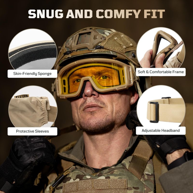 1TG Tactical Airsoft Goggles Anti Fog - Tactical Safety Glasses with 3 Impact-Resistant Lenses for Shooting, Skiing & Riding