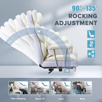 Furmax Big and Tall Office Chair, High Back Leather Gaming Chair with Footrest, Reclining Ergonomic Executive Chair with Lumbar Support for Heavy People 400lbs Home Office Desk Chairs (White)