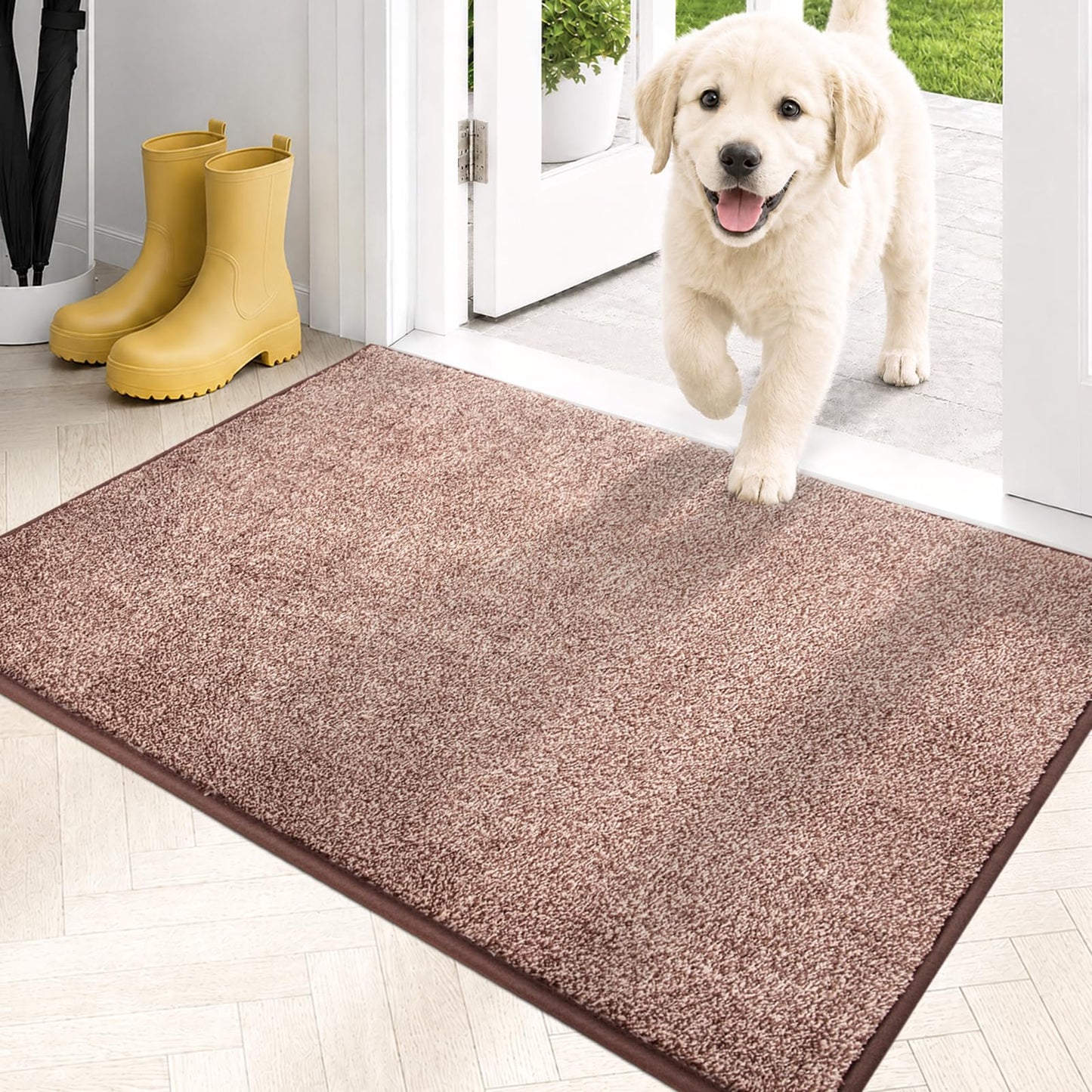 PURRUGS Dirt Trapping Door Mat 20" x 31.5", Non-Slip Machine Washable Entryway Rug, Dog Doormat, Indoor Front Door Mat, Super Absorbent Entry Rug for Muddy Shoes & Paws, Brown-Light Cream