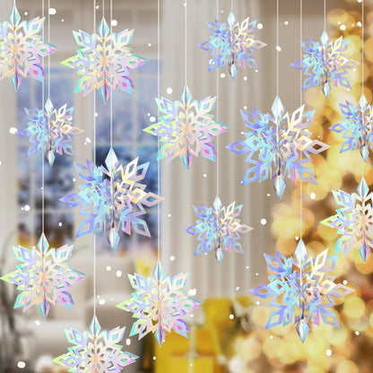 36PCS Christmas Snowflake Decorations, 3D Large Iridescent Paper Snowflakes Garland Hanging Snow Flakes for Winter Wonderland Christmas Party Decorations Holiday New Year Home Decor, Iridescent