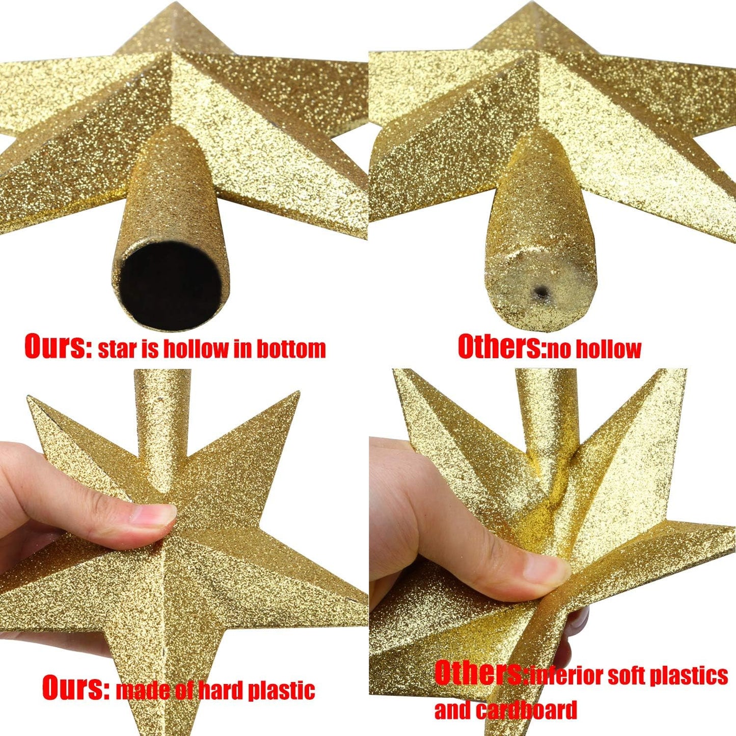 Aneco Gold Glitter Mini Christmas Tree Topper Shatter-Proof 6 Inch Christmas Tree Decoration Treetop for Holiday Ornament or Home Decor