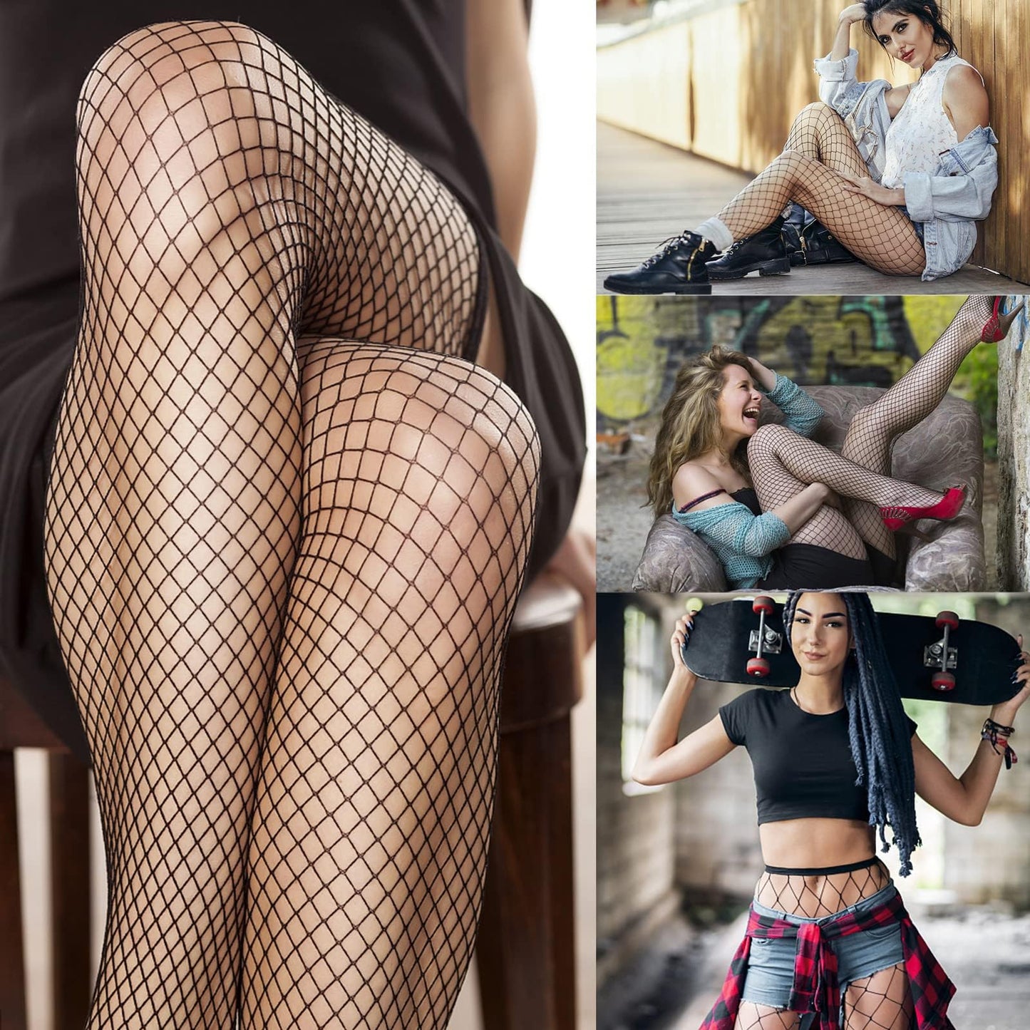 Buauty Plus Size Fishnet Stockings for Women - 3 Pairs Sexy Fishnets Tights, Halloween Fish Net Stockings,Gothic Clothes