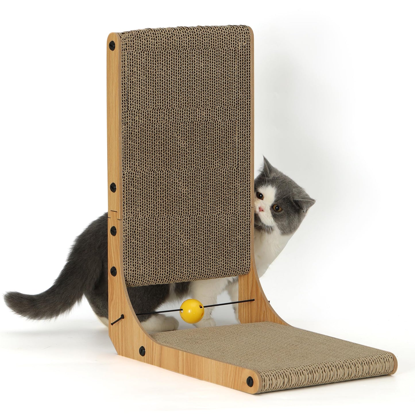 FUKUMARU Cat Scratcher, 18.9 Inch L Shape Cat Scratch Pad, Vertical Cat Scratcher Wall Mounted, Cat Scratching Cardboard with Ball Toy for Indoor Cats