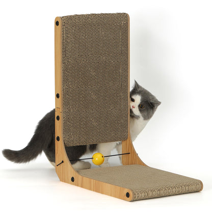FUKUMARU Cat Scratcher, 18.9 Inch L Shape Cat Scratch Pad, Vertical Cat Scratcher Wall Mounted, Cat Scratching Cardboard with Ball Toy for Indoor Cats