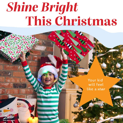 Winks Novelty Plush Santa Hat - Pack of 2 - Funny Christmas Hats for Kids & Adults with 20 Light Up, Color-Changing LED Lights and Batteries - Adult Size