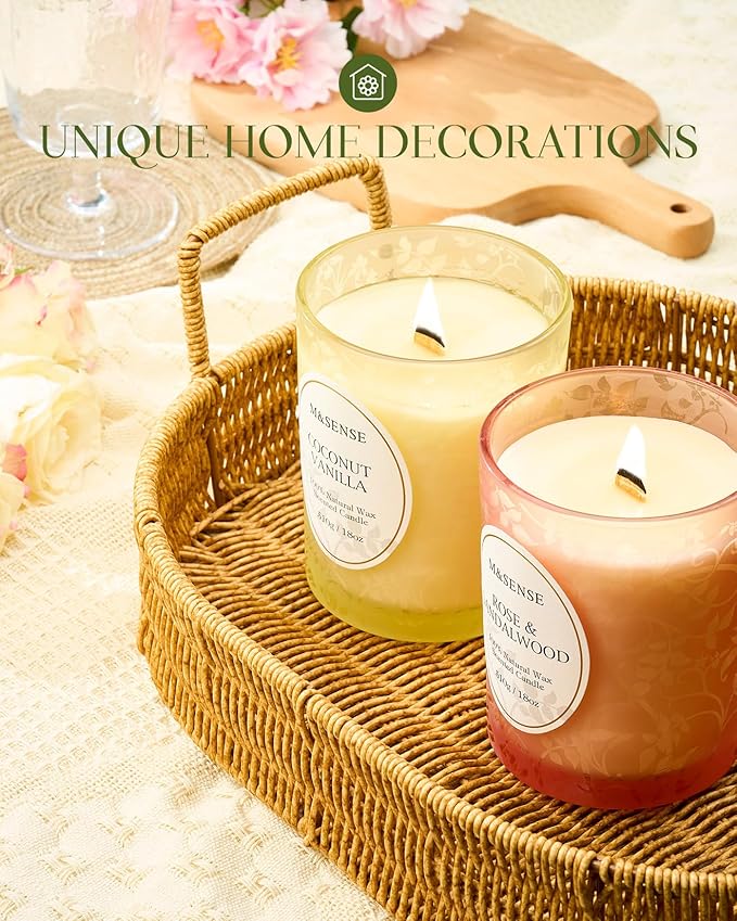 M&SENSE Eucalytus Pine Strong Scented Candle, Wooden Wick Candle, 100 Hours Slow Burning No Toxin Natural Soy Wax 18oz, Relax Aromatherapy Fall Winter Home Fragrance,Housewarming Gifts for Men Women