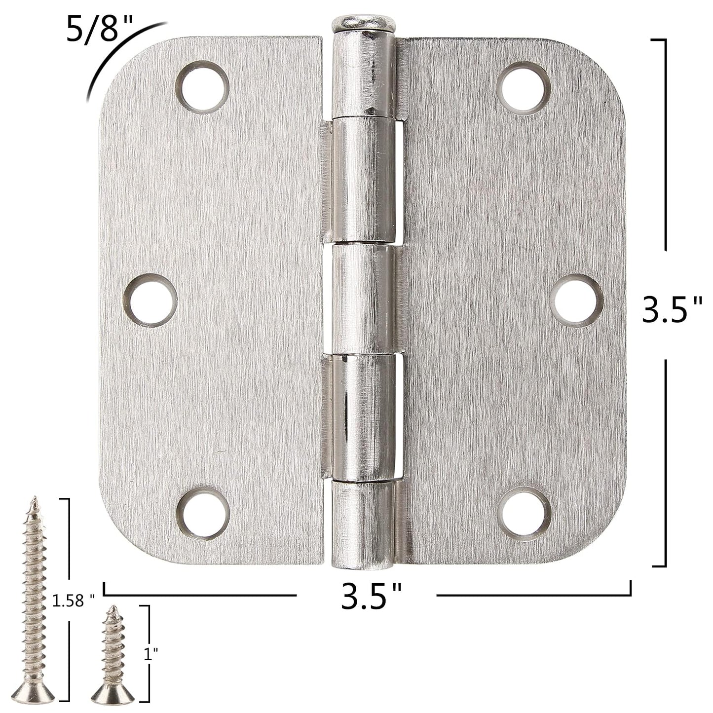 42 Pack Rounded Door Hinges Brushed Nickel 3.5 inch x 3-1/2", 5/8" Radius Heavy Duty Steel Iron 3 ½"Hinge for Doors, Interior Room,Outdoor Window,Constructition Hardware Kit Home Decor Essentials