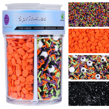 Halloween Sprinkles Edible for Cake Decorating, 8Oz Fall Sprinkles with Black Orange Purple Nonpareils and Jimmies, Eyeball, Black Sugar and Orange Pumpkin for Cupcakes Cookie Ice Cream Baking Topping