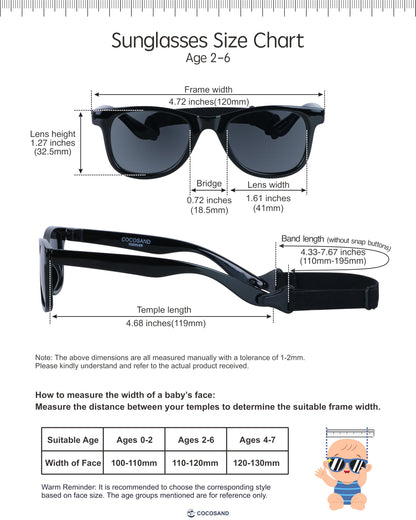 COCOSAND Toddler Baby Sunglasses with Strap Polarized Flexible Square Frame UV400 Protection for Kids Girl Boy Age 2-6, Black