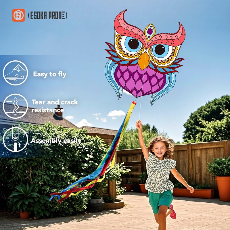 Kites for Adults & Kids Ages 4-8,Beach Kites Easy to Fly for Beginner, with Handle and 328ft Kite String，Best Toy and Gift for Boys & Girls. (Purple Owl,Grassland,Octopus, 3)