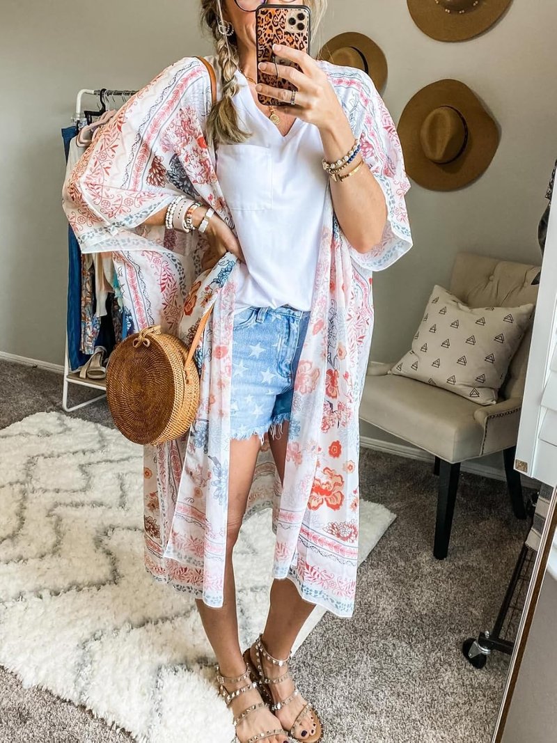Women's Boho Chiffon Kimono Cardigan - Flowy Summer Beach Cover-Up | Lightweight & Stylish