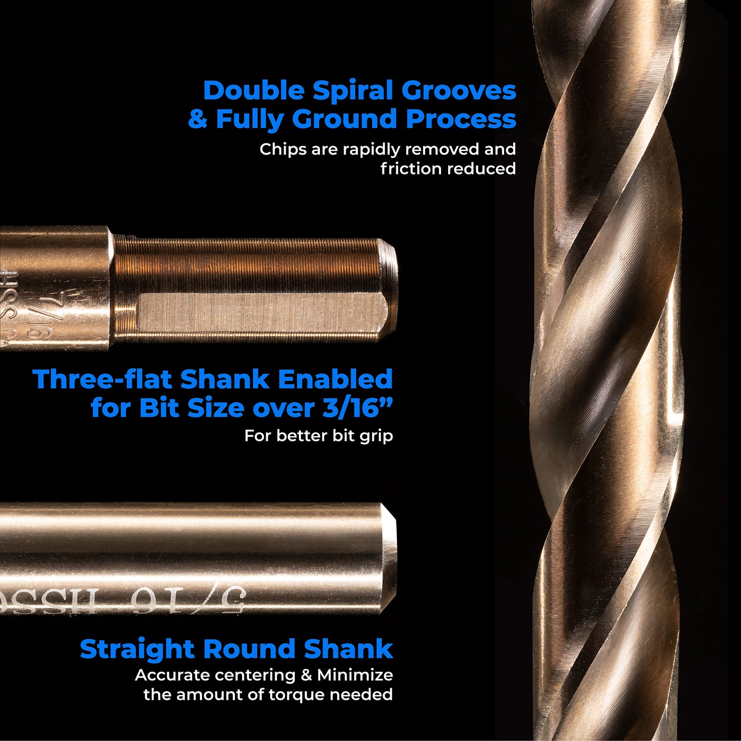 AMOOLO Cobalt Drill Bit Set 23Pcs (1/16"-3/8"), M35 High Speed Steel Metal Drill Bits Jobber Length for Hardened Metal, Stainless Steel, Cast Iron, Plastic and Wood