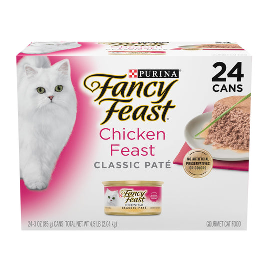 Fancy Feast Chicken Feast Classic Pate Collection Grain Free Wet Cat Food Multi-Pack - (Pack of 24) 3 oz. Pull-Top Cans